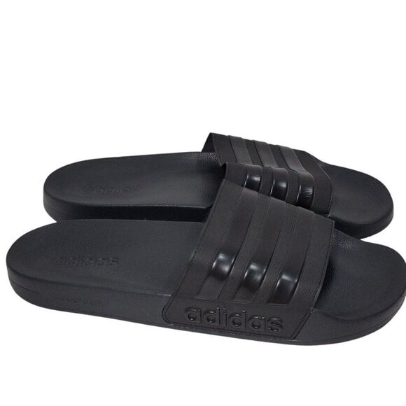 Adidas Adilette Slides Mens Size 18 Black 3 Stripe Shoes Sandals Beach Water NEW - Picture 1 of 13
